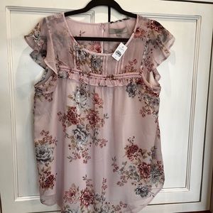 New with tags. Loft pink flutter sleeve blouse